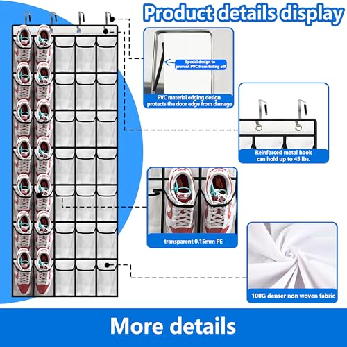 over the door shoe organizer,2025 upgraded,over the door shoe organizer,35 Huge clear pockets,over door shoe organizer,Store size 13 shoes,Strong material,hooks Suitable for various doors,White - color: White-clear pockets, size: 71'' x 25.4''/Pack of 1