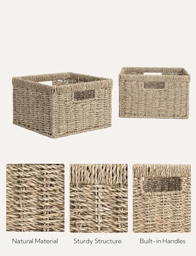 StorageWorks Wicker Storage Baskets, Handwoven Seagrass Basket for Organizing, Decorative Wicker Baskets with Built-in Handles, Set of 2 - color: Natural (Seagrass), size: 11½"L x 11½"W x 7"H + 9¾"L x 9¾"W x 6½"H