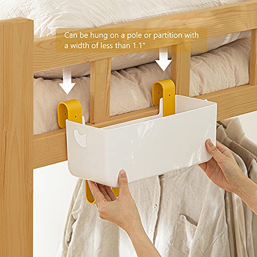 Poeland Hanging Storage Basket with Hooks, Bedside Organizer Shelf, Bunk Bed Storage Caddy Holder for Remote, Phone, Glasses, Bottle in Dorm, Bedroom, Bathroom, Camper, Rv, Loft Bed - color: White