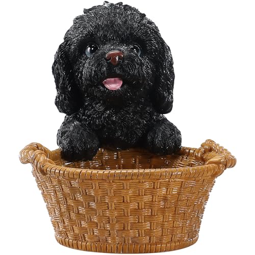 Bedside Nightstand Tray & Catchall Organizer Bowl Featuring Black Poodle - Dog Statue Valet Tray for Watches Wallet & Keys - Sleek Room Decor Accessory - color: Poodle with Wide Bowl - Black, size: Poodle