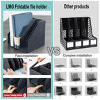 Lemical Magazine Holder 4 Vertical Compartments Collapsible Magazine File Holder Space Saving Rack Home Kitchen Desk Organizer No Need Assemble (Black) - color: black - 4 parts