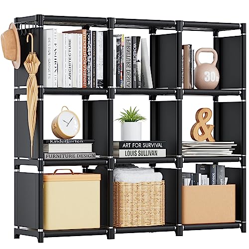 Mavivegue Book Shelf, 9 Cube Storage Organizer, DIY Bookcase, Metal Cube Bookshelf, Tall Book case for Bedroom, Living Room,Office, Closet Storage Organizer, Black Cubicle Storage Rack - color: Black, size: 9-Grid