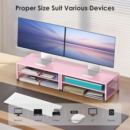 ECOLOVI 2-Tier Computer Monitor Stand Riser, Desk Organizer for Monitor, Printer & Laptop Stand, Desktop Workspace Organizers for Office Supplies(Pink) - color: Pink