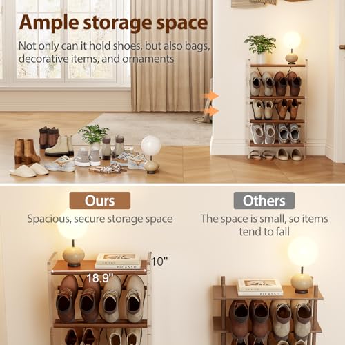 Shoe Rack, 4-Tier Slanted Shoe Storage Shelf, Narrow Shoe Rack for Entryway, Solid Wood and Acrylic Shoe Stand, Slim Shoe Shelf with Wooden Top ，Suitable for Bedrooms and Living Rooms - size: 48