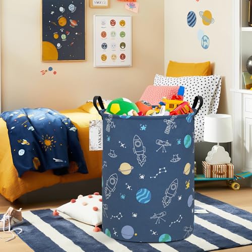 FANKANG Storage Basket, Nursery Hamper Canvas Laundry Basket Foldable with Waterproof PE Coating Large Storage Baskets for Kids Boys and Girls, Office, Bedroom, Clothes,Toys（Colorful Space ） - color: Colorful Space