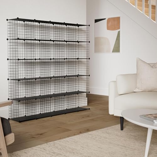 HUBSON Wire Cube Storage Organizer, Book/Toy/Craft/Potted Plants and petCloset Organizers and Storage Shelves, 25-Cube Freely Combinable Metal Grids Storage Shelf,Black Plus Iron - color: Black Plus Iron, size: 25 Cubes
