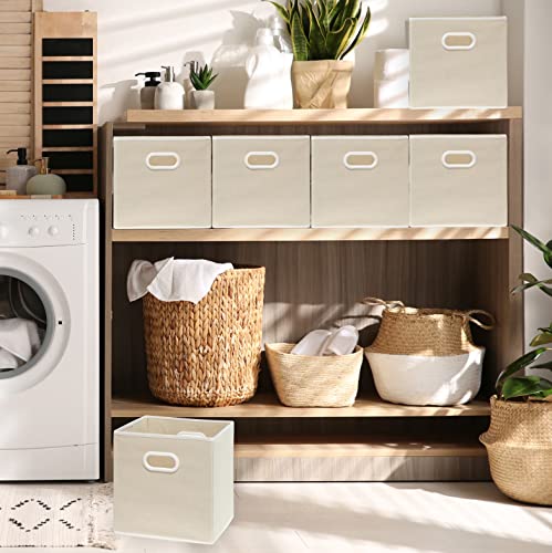 Simple Houseware Foldable Cube Storage Bins with Handles, 11-Inch, Beige, 6-Pack, Fabric Cubes Organizer for Closet or Shelves - color: Beige