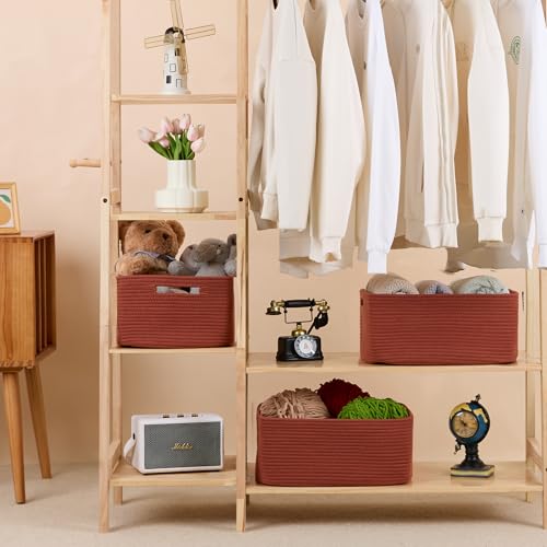 MiniArk Large Storage Baskets for Shelves, Closet Organizers Bins for Clothes Blanket Towels, Baby Nursery, Toy Baskets Box, Woven Rope Baskets, 17 x 13 x 7.5”, 2 Packs Oxide Red - color: Oxide Red, size: 2pcs-L17×W13×H7.5"