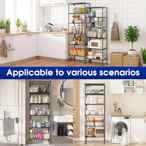 Adjustable 6-Tier Heavy Duty Wire Shelving Rack, 14" D x 24" W x 71" H Storage Shelves with Wheels, 750 lbs Capacity Rolling Metal Shelving for Garage, Pantry, Kitchen, Closet - color: 1
