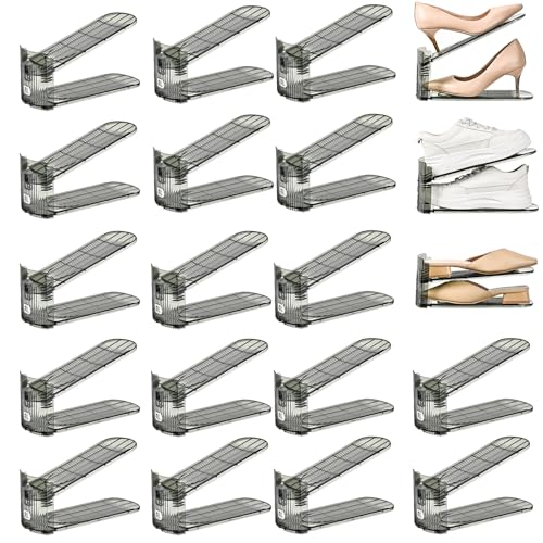 Shoe Slots Organizer, Clear Shoe Stacker, Adjustable Level Shoe Rack,Storage Space Saver for Sneakers Display (Grey Transparent, 20Pack) - color: Grey Transparent, size: 20 Pack