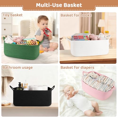 OIASKET Large Empty Gift Baskets for Baby Shower, 16.5" L x 12.6" W x 7" H Cute Woven Storage Basket with Gift Bags and Ribbons, Small Rope Toy Basket with Handles, Cat Dog Pet Toy Organizer - Black - color: Black, size: Large: 16.5"L x 12.6"W x 7"H