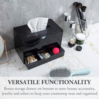 MyGift Premium Black Acrylic Cosmetic Organizer Caddy and Tissue Box Cover with Pull Out Makeup Storage Drawer - Countertop Bathroom Supplies Holder - color: Black