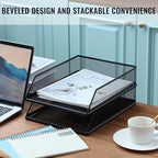 Hicarer 2 Pcs Black Metal Letter Tray Stackable Desk Tray Single Wire Mesh Organizer Front Load File Paper Holder for Desktop Office Home School Classroom (12.8 x 9.84 Inch) - size: 12.8 x 9.84 Inch