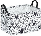 Valentine's Day Gift Basket Rec Black Heart Print Box Hamper Storage Basket Collapsible Organizer Bin Gift Shelf Baskets for Home and Kitchen - color: white-black heart
