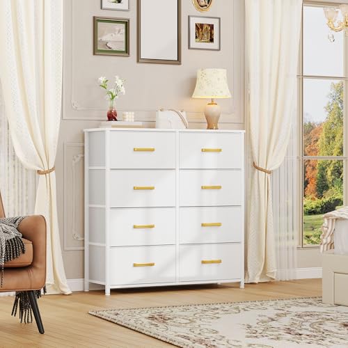 DWVO Fabric Dresser for Room, Tall Storage 8 Drawers, Black Dresser & Chest of Drawers, Storage Drawer Organizer for Closet, Living Room - color: White, style: 8-Drawer