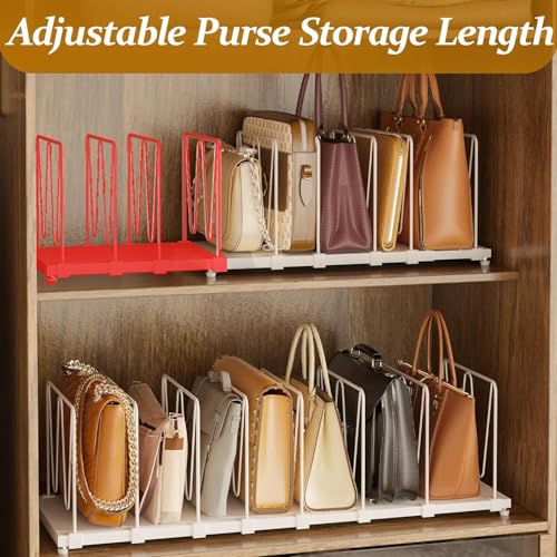 Dmevkic Extendable Purse Organizers Purse Storage. Length 15-27inch. Bag Organizer Purse Holder for Closet with 8 Adjustable Shelf Dividers（White） - size: Range (15–27")
