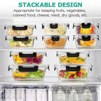 34pcs Glass Food Storage Containers with Lids Set, Airtight Glass Meal Prep Containers (17 Containers & 17 Lids), Leak Proof Lunch Container BPA-Free, Microwave, Oven, Freezer, Dishwasher Safe-Black - color: Black