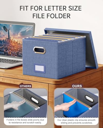 Oterri File Organizer with Lid, File Box, File Cabinet for Letter File Folder Storage, Hanging File Organizer for Office/Decor/Home,Document Organizer, 1 Pack,Blue-Box Only - color: Blue, size: 1 pack