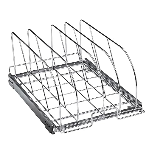 VEVOR Pan and Pot Rack, Expandable Pull Out Under Cabinet Organizer, Cookie Sheet Baking Pans tray Organization, Adjustable Wire Dividers, Steel Lid Holder for Kitchen Cabinet & Pantry Storage, 13.8"W - size: 12 inch, style: Single Tier