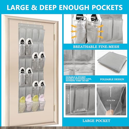 Over The Door Shoe Organizers with 24 Mesh Pockets Shoe Organizer Storage Hanging Shoe Organizer Shoe Holder for Rack (Grey) - color: Grey