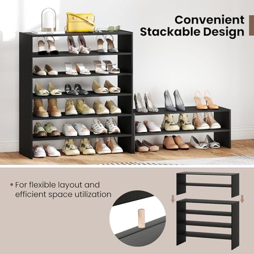 Giantex 3-in-1 Vertical Shoe Rack, 6-Tier Free Standing Shoe Storage Organizer w/Stackable Design for 18 Pairs, 31 Inch Wide Wood Shoe Shelf for Closet, Entryway, Living Room, Office, Black - color: Black