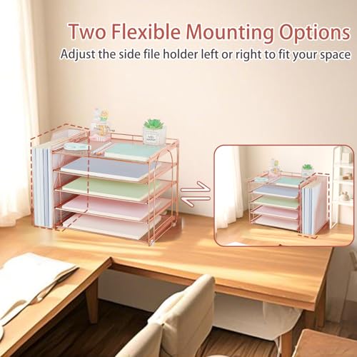 AUPSEN Rose Gold Desk Organizers and Accessories, 5-Tier Desktop Paper File Organizer with Removable File Holder, Desk Accessories & Workspace Organization for Home Office Supplies (Rose Gold) - color: Rose Gold