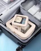 LETGO Clear Makeup Bags Set - TSA Approved Toiletry Bag with Handle Large Opening, Clear Toiletry Bags Case Pouch for Traveling Travel Car Orangizer Storage Essentials(Mini+Large Beige) - color: 0-Large+Mini-Beige