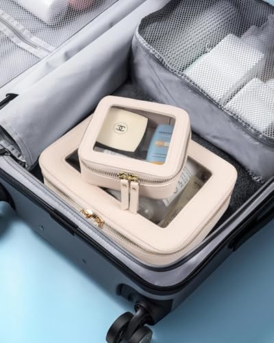 LETGO Clear Makeup Bags Set - TSA Approved Toiletry Bag with Handle Large Opening, Clear Toiletry Bags Case Pouch for Traveling Travel Car Orangizer Storage Essentials(Mini+Large Beige) - color: 0-Large+Mini-Beige