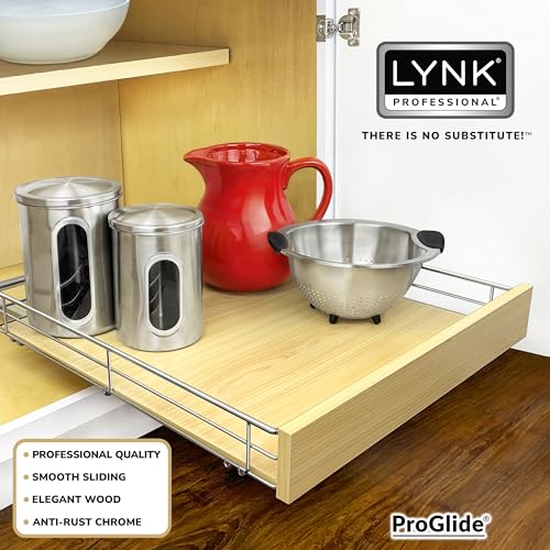 LYNK PROFESSIONAL® SELECT™ Slide Out Cabinet Organizer Pull Out Drawer, 20" x 21" Pull Out Cabinet Organizer – Pull Out Shelves for Kitchen Cabinets – Roll Out - Lifetime Ltd. Warranty, Wood Chrome - size: 20" W x 21" D - 1 Tier