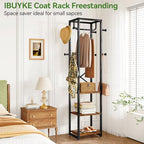IBUYKE Coat Rack with Shelves, Freestanding Hall Tree with 3 Shelves and 8 Hooks, Industrial Clothes Stand for Entryway, Hallway, Bedroom, Rustic Brown UTMJ088H - color: Rustic Brown