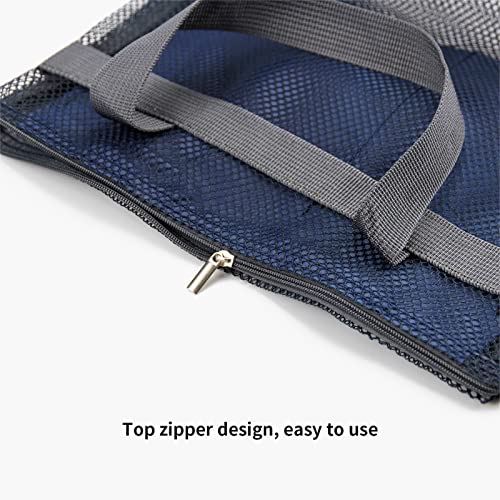 TOPASION Mesh Shower Caddy Bag Portable Hanging Toiletry and Bath Organizer with Zipper for Travel, Gym, Camping, College Dorms, Beach - color: Navy Blue