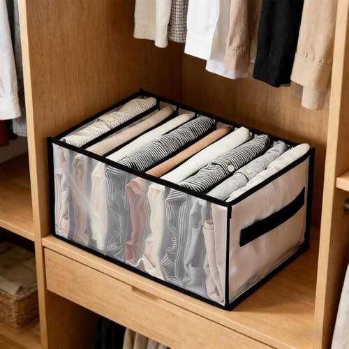 9 Grid Drawer Organizer Clothes Storage Box with Handle Large Capacity Fabric Dresser Organizer for Jeans Shirts Closet Use - color: 9 Grid Black
