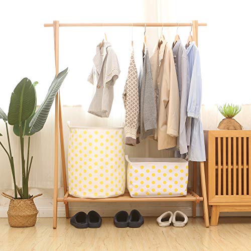 Sea Team Collapsible Canvas Fabric Storage Basket with Handles, Rectangle Waterproof Storage Bin, Box, Cube, Foldable Shelf Basket, Closet Organizer, 16.5 x 11.8 x 9.8 Inches, Yellow Dot - color: Dot/Yellow, size: 16.5 Inch (Pack of 1)