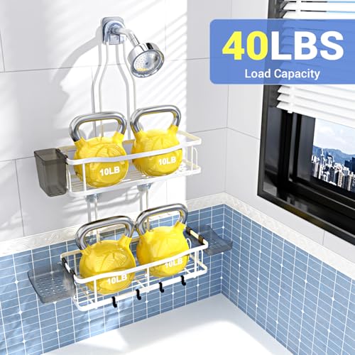 Aitatty Hanging Shower Caddy Bathroom Organizer: Rustproof Shower Shelf Racks Over Shower Head - No Drilling Inside Bath Shower Rack Shelves Over Showerhead for Shampoo with Soap Holder White - color: White