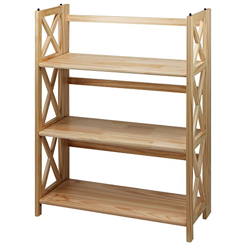 Casual Home Montego 3-Shelf Folding Bookcase, Natural , 27.5" Wide - color: Natural, size: 3-Shelf Stackable