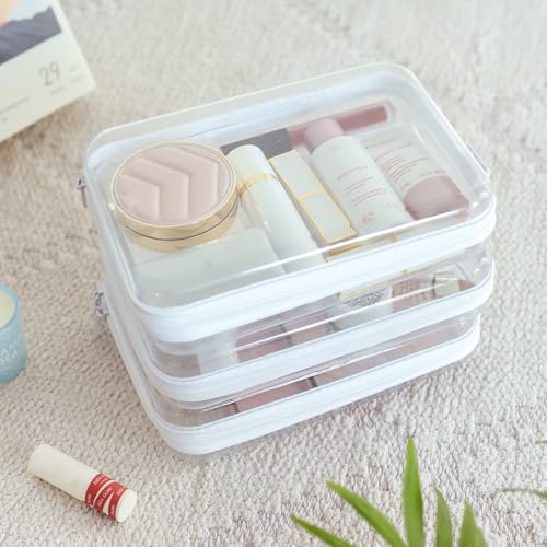 CoiiJoii 6PCS Clear Hard Shell Zipper Case,Portable Cosmetic Bag with Zipper,Kid's Toy Storage Organizer Bins,Hard Plastic Case,Clear Bags for Organizing - size: M-6PCS