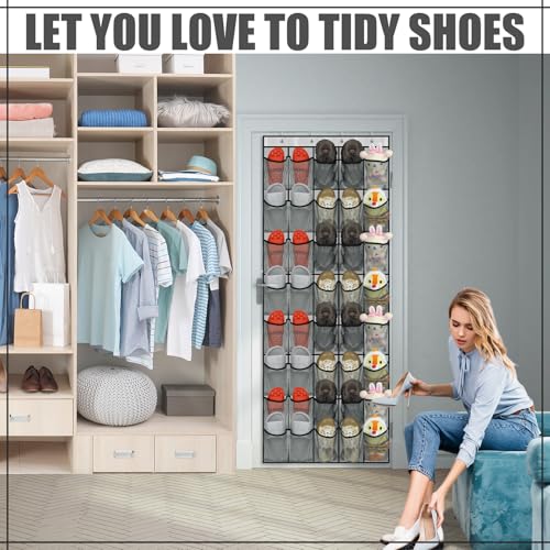 Windyun 2 Pack 40 Over the Door Shoe Organizers Large Mesh Pocket Hanging Shoe Rack for Closet Nonslip Behind Dorm Door Storage Holder Dorm Essentials Back to School Organizer for College(Gray) - color: gray