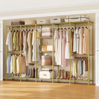 ONBRILL F5 Extra Large Industrial Pipe Clothing Rack, Freestanding Portable Closet Organizer System with Shelves & Hanging Rods, 88.6'' Wide Heavt Duty Clothes Rack, Max Load 1300lbs, Gold - color: Gold