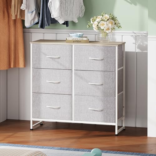 WLIVE Fabric Dresser for Bedroom, 6 Drawer Double Dresser, Closet Dresser with Fabric Bins, Chest of Drawers for Closet, Living Room, Hallway, Light Grey - color: Light Grey