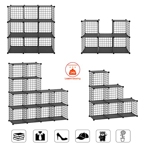 HUBSON Wire Cube Storage Organizer, Book/Toy/Craft/Potted Plants and petCloset Organizers and Storage Shelves, 12-Cube Freely Combinable Metal Grids Storage Shelf,Black Plus Iron - color: Black Plus Iron, size: 12 Cubes