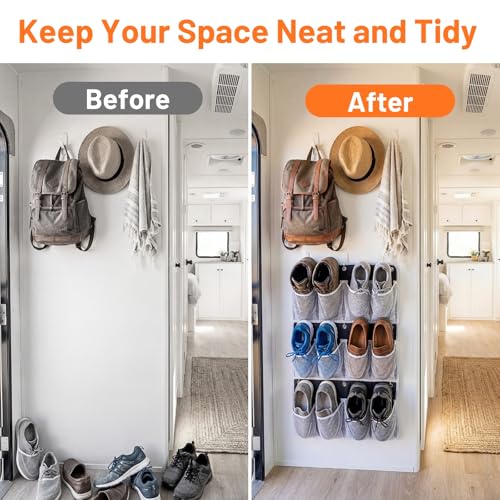 RV Shoe Storage for Bedside - 4 Pocket Wall Mounted Entryway Shoes Rack, Bed Hanging Pocket Organizer, Bedside Caddy Storage Organizer for Headboards Bunk Beds Dorm Rooms,RV & Camper Essentials - color: Black 8 Pocket