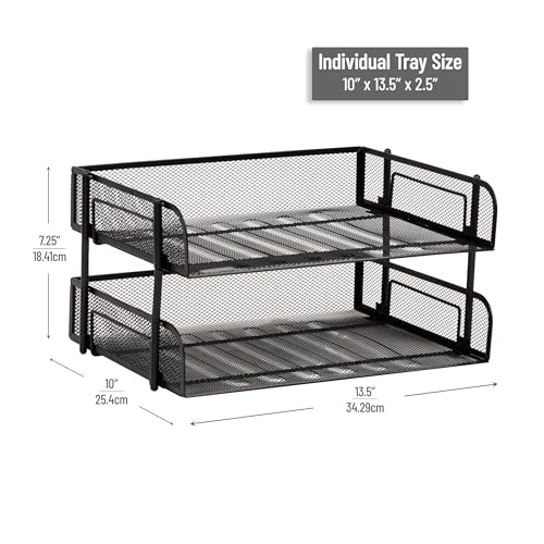 Mind Reader 2-Tier Stackable Paper Tray, Desktop Organizer for Letter-Size Documents, Office File Storage, Metal Mesh, Set of 2, Black - color: Black