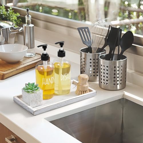 ALELION 11.7" White Bathroom Vanity Tray for Counter - Decorative Tray for Toilet Tank Makeup Perfume Jewelry Catchall Coffee Table - Wooden Kitchen Countertop Organizer for Soap Dispenser - color: Whitewashed, size: 6" x 0.8" x 11.7"
