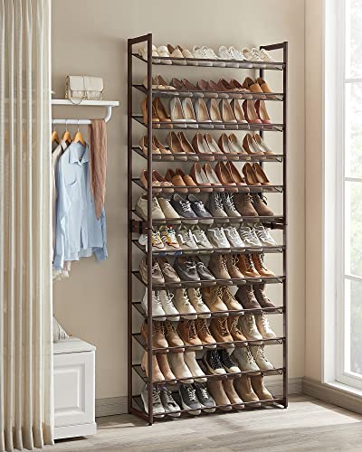 SONGMICS Shoe Rack, 12-Tier Shoe Organizer, Metal Rack for Garage, Set of 2, 6-Tier Stackable Shelf, with Adjustable Flat or Angled Shelves, Holds 48-60 Pairs, Bronze ULMR12A - color: Bronze, size: 12 Tiers (36.4"W)