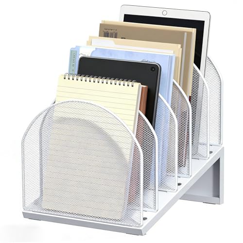 gianotter Desktop File Organizer, Desk Organizer with 5 Compartments, Paper Organizer for Desk, Workspace Organizers for Office Supplies (White, Inclined Style) - color: White, size: Inclined Style
