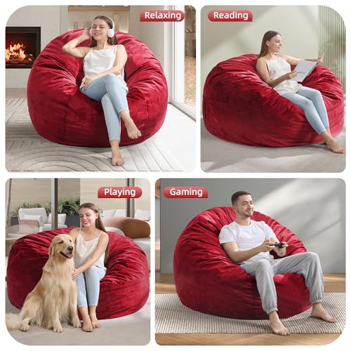 Hobestluk 4FT Bean Bag Chair Giant Bean Bag Chairs for Adults Large Bean Chairs with Removable Cover, Beanbag Chair with Filler, Adult Bean Bag Chairs for Living Room, Bedroom - color: Red, size: 4FT - 44" x 44" x 24"