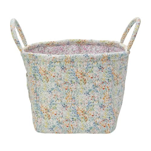 Quilted Fabric Storage Basket with Handles & Pocket, Foldable Laundry Hamper Boho Floral Print Organizer Bin for Home, Picnic, Office 12"x10"x10" (A-3) - color: A-3