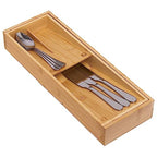 guiogc Bamboo Kitchen Drawer Organizer, Silverware Organizer Expandable Utensil Holder with Removable Knife Block, Cutlery Tray with Drawer Dividers for Kitchen Utensils and Flatware - size: L