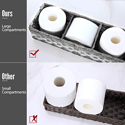 [Larger Compartments] Toilet Tank Topper Paper Basket - Multiuse Hand Woven Plastic Wicker Basket with Divider for Organizing, Rustic Farmhouse Bathroom Decor, Countertop Organizer Storage, Grey - color: Grey