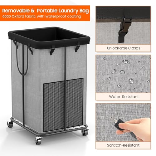 150L Laundry Hamper with Wheels, Rolling Laundry Basket with Metal Frame and Removable Bag, Large & Tall Dirty Clothes Hampers for Bedroom Aesthetic, Laundry Room, Bathroom, Dorm-Grey - color: Grey, size: 40GAL